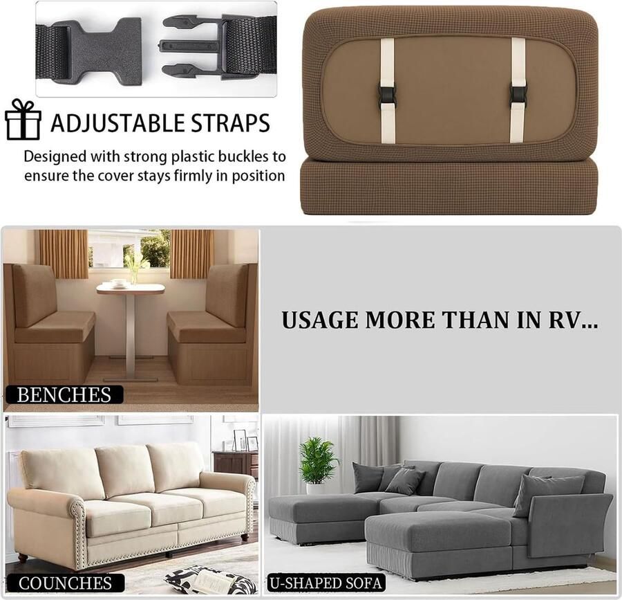 Zitplaatshoes Stretch Jacquard Huisdiervriendelijk Spatwaterdicht RV Dinette Kussenhoezen Bankkussenhoezen voor Camperbank (Bruin B 155- D 85