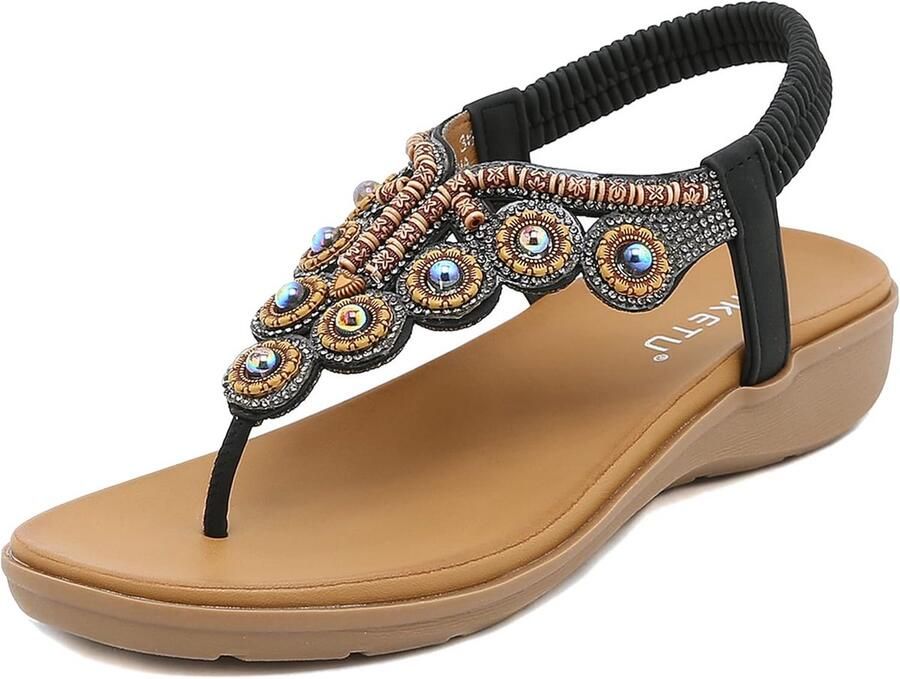 Zomer Platte Sandalen met Strass en Parels voor Dames Bohemien Strand