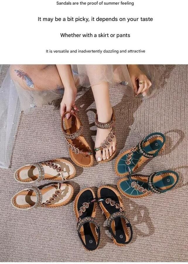 Zomer Sandalen Dames Platte Schoenen Casual Strand Bohemien Stijl Open Teen
