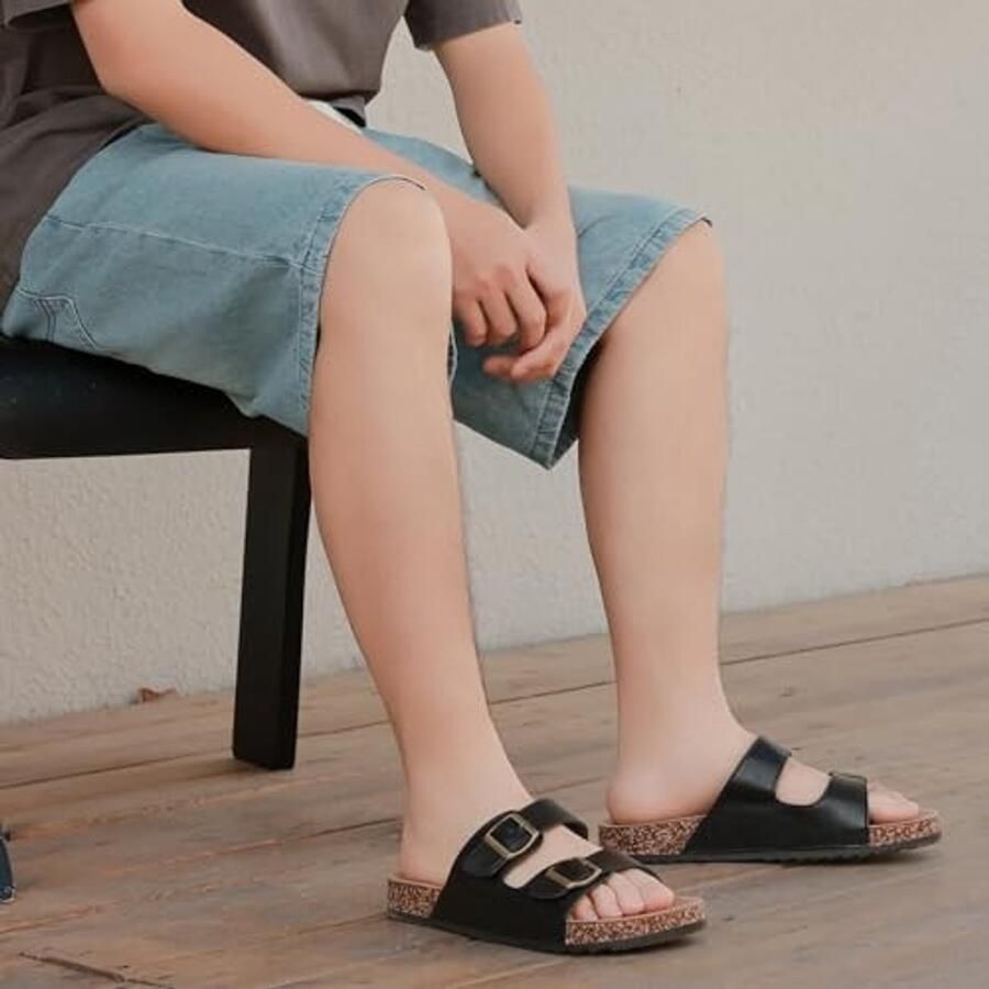 Zomer Sandalen met Kurken Voetbed Peep Toe Zwart