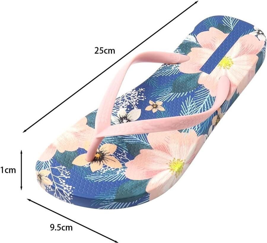 Zomer Sandalen voor Dames Bloemenpatroon Antislip PVC Strand Flip Flops Comfortabel Geschikt voor Strandwandelingen Roze oranje
