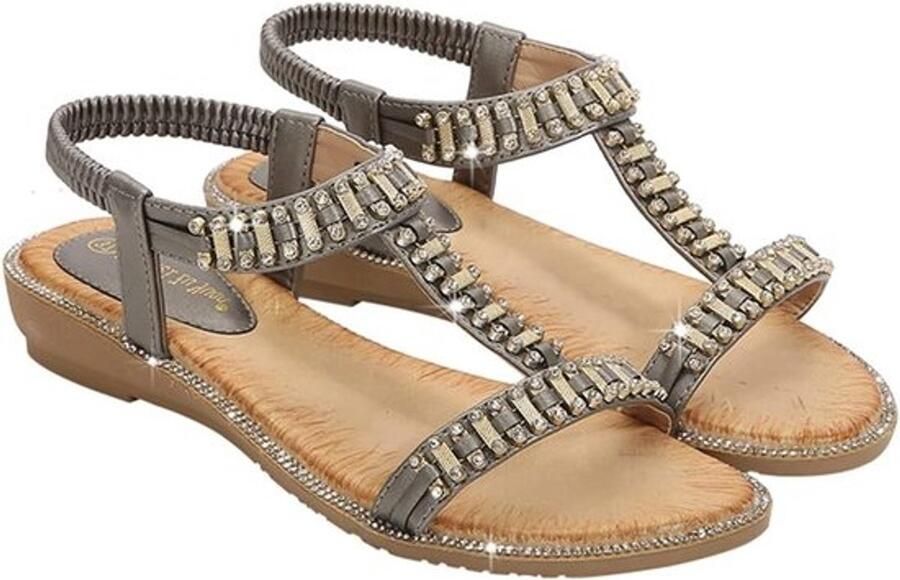 Dames sandalen zomer casual open teen Beaded bohemian platte schoenen in grijs