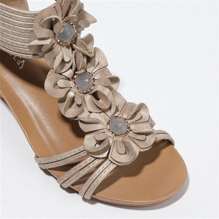 Zomer Sandalen voor Dames met Bloemen Kralen en Sleehak Comfortabele Slingback Schoenen