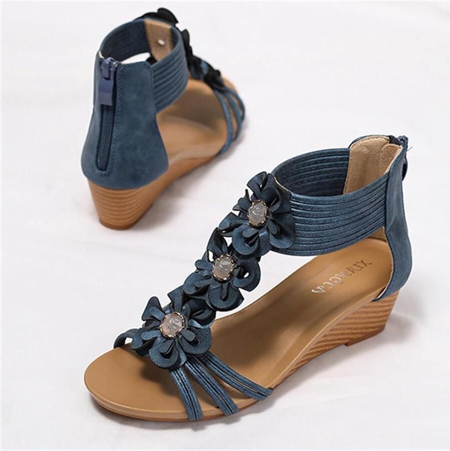Zomer Sandalen voor Dames met Bloemen Parelmoer en Sleehak Comfortabele Slingback Schoenen