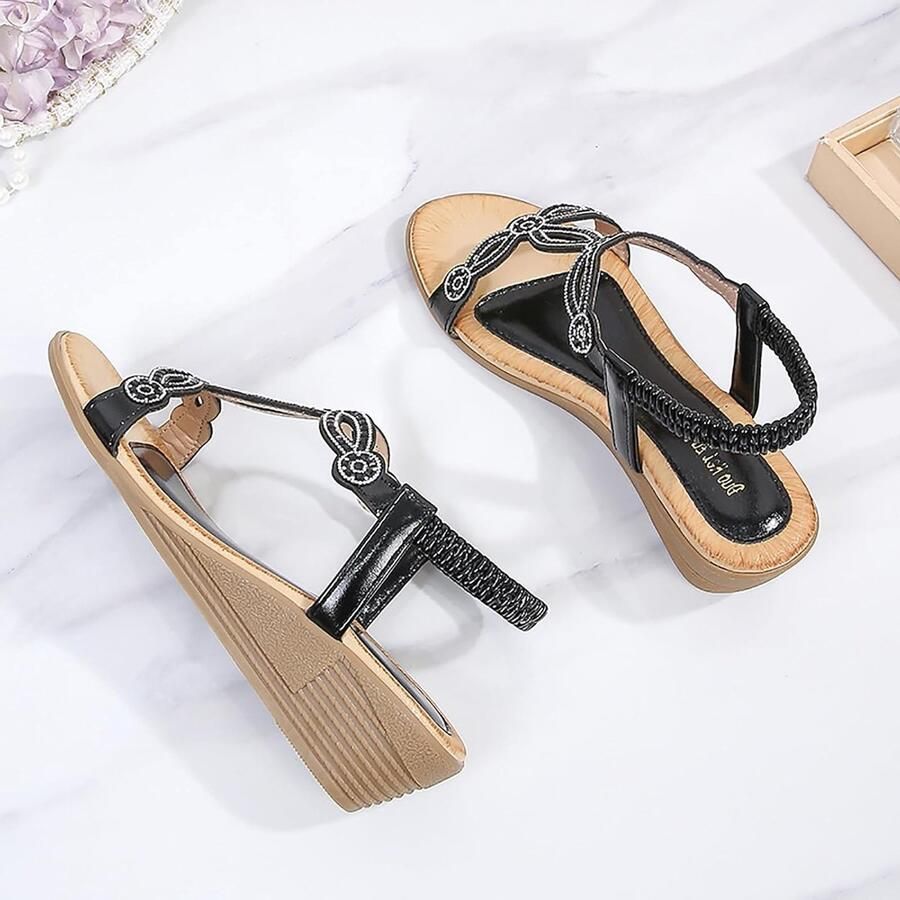 Zomerse Sandalen voor Dames met Open Teen en Enkelbandje Versierd met Strass en Lage Hak voor Bruiloften en Feestjes