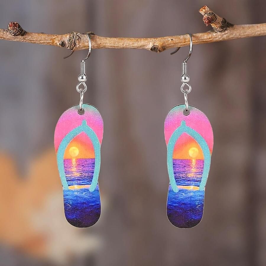 Zomer Slippers en Oorbellen Set voor Vrouwen en Meisjes Anti-Allergische Acryl Oorbellen en Flip Flops voor een Tropische Look