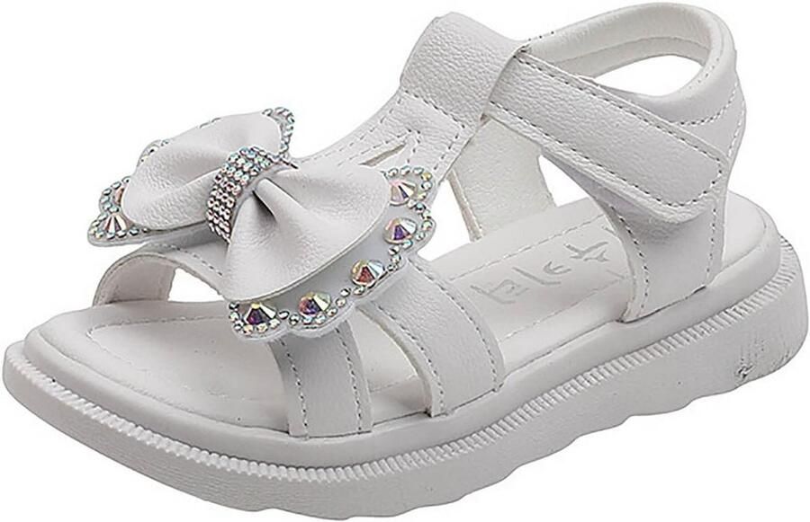 Zomersandalen Meisjes Leer met Strik en Parels Antislip en Zachte Zool