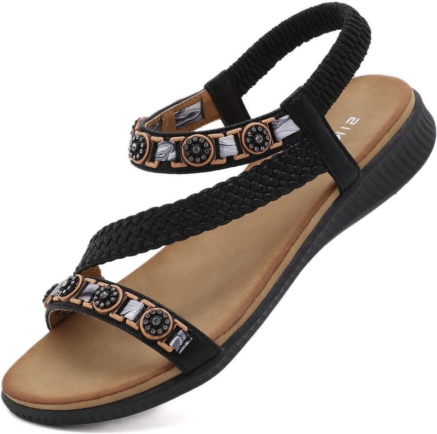 Zomer Sandalen voor Dames Casual Comfortabele Flip Flops met Bling en Beaded Design T-Strap en Elastische Rug Ideaal voor Strand en Vrije Tijd
