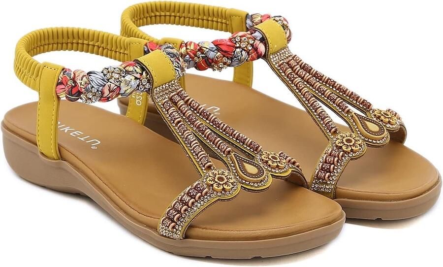Zomerse Vrouwen Sandalen Casual Comfortabele Flip Flops met Sprankelende Strass Enkele T-Strap en Elastische Rug Ideaal voor Buitenactiviteiten Geel