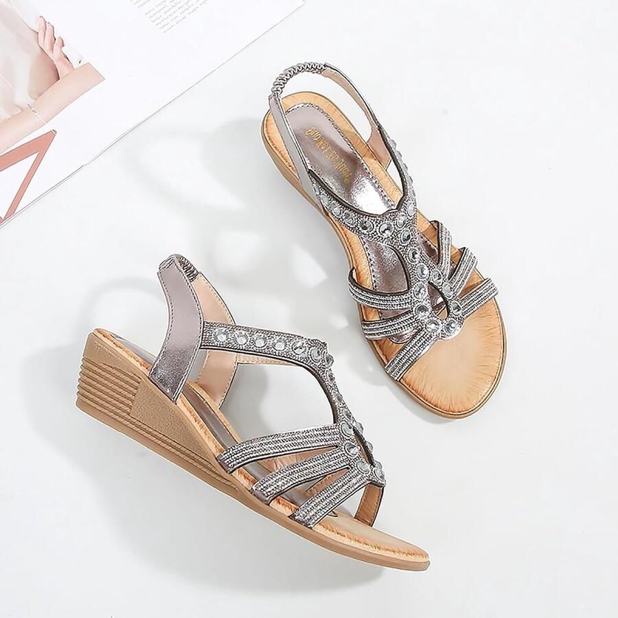Zomer Wedge Sandalen voor Dames met Sprankelende Strass Comfortabele Bohemian Platform Hakken voor Feesten en Bruiloften