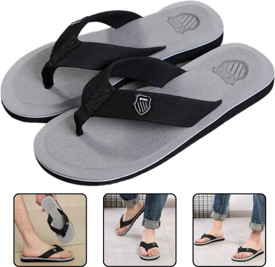 Zomerslippers Heren Comfortabele Antislip Badslippers & Strandsandalen Ademend en Lichtgewicht Casual Platte Schoenen voor Binnen & Buiten 2023 Trend Grijs-Zwart