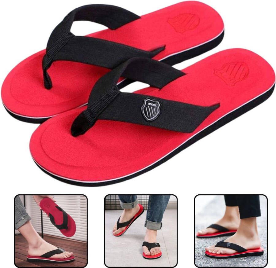Zomerslippers Heren Comfortabele Antislip Badslippers & Strandsandalen Ademend en Lichtgewicht Casual Platte Schoenen voor Binnen & Buiten 2023 Trend Rood-Zwart