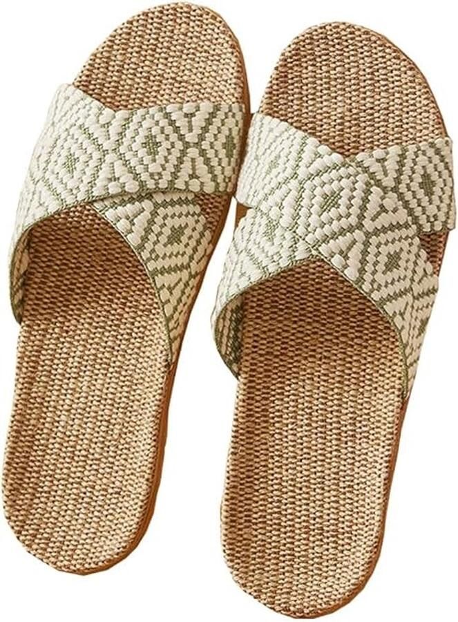 Zomerslippers van linnen voor en ade de en antislip indoorsandalen platte teenslippers slippers voor stellen vochtregulerende linnen zolen geschikt voor zowel thuis als op kantoor )