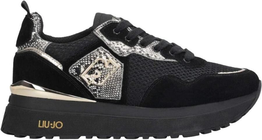 Zwarte Dames Sportschoenen met Plateauzool en Slangenprint