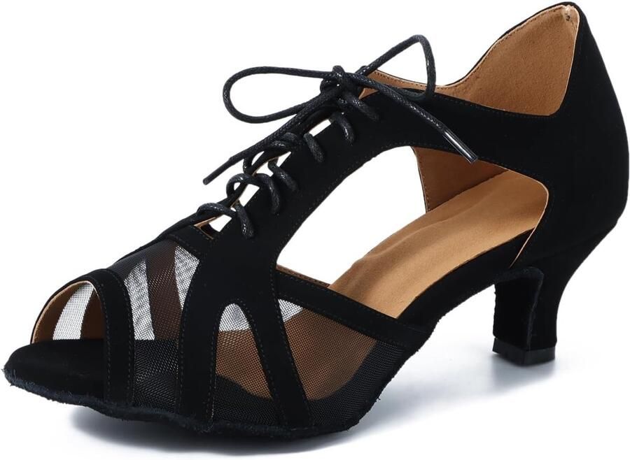 Zwarte Dansschoenen voor Dames met Suède Zool Lage Hak van voor Latin en Salsa