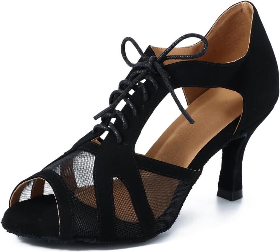 Zwarte Dansschoenen voor Dames Suède Zool Salsa en Latin Dans Training Schoenen met Lage Hak van 3 Inch