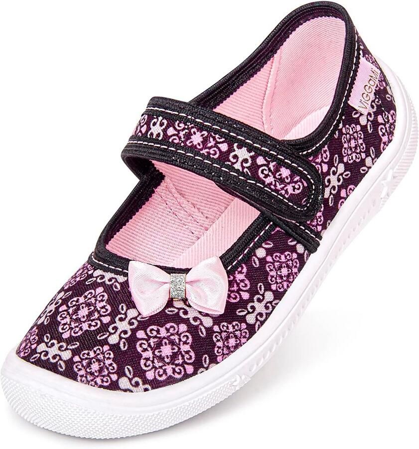 Zwarte en Roze Meisjesslippers met Klittenbandsluiting