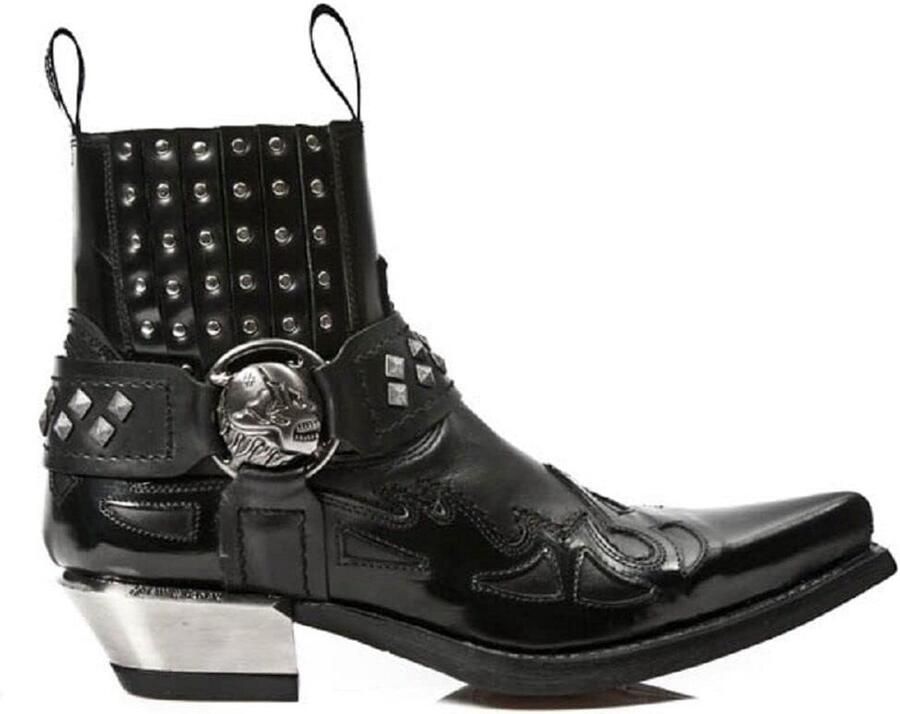 Zwarte Enkellaarzen Western Goth met Stud en Schedel Decoratie