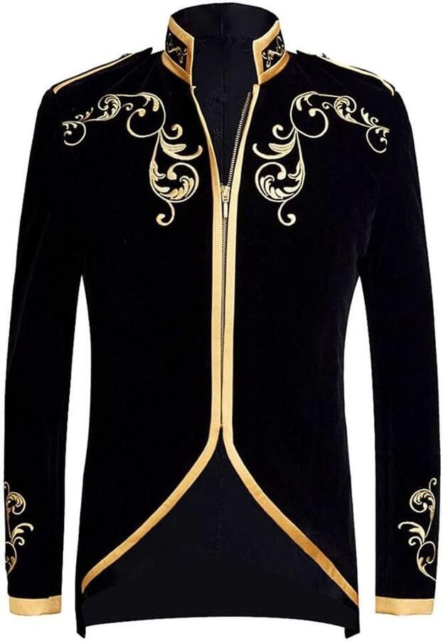 Zwarte fluwelen blazer gouden borduursel Court Prince stijl kostuumjasje