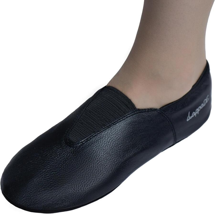 Zwarte Gymnastiek- en Danstraining Schoenen Leer Opties met Rubberen Pads of Leren Zool Extra Breed