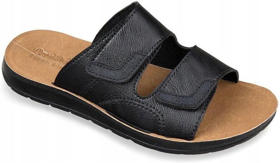 Zwarte Heren Slippers Eco-leer Verstelbaar met Klittenband