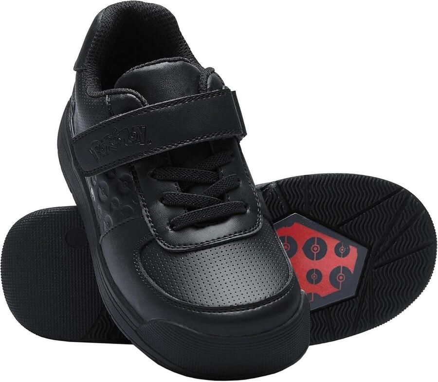 Zwarte Jongens School Sneakers met Pokébal Print Comfortabele Kinderschoenen voor School en Buiten