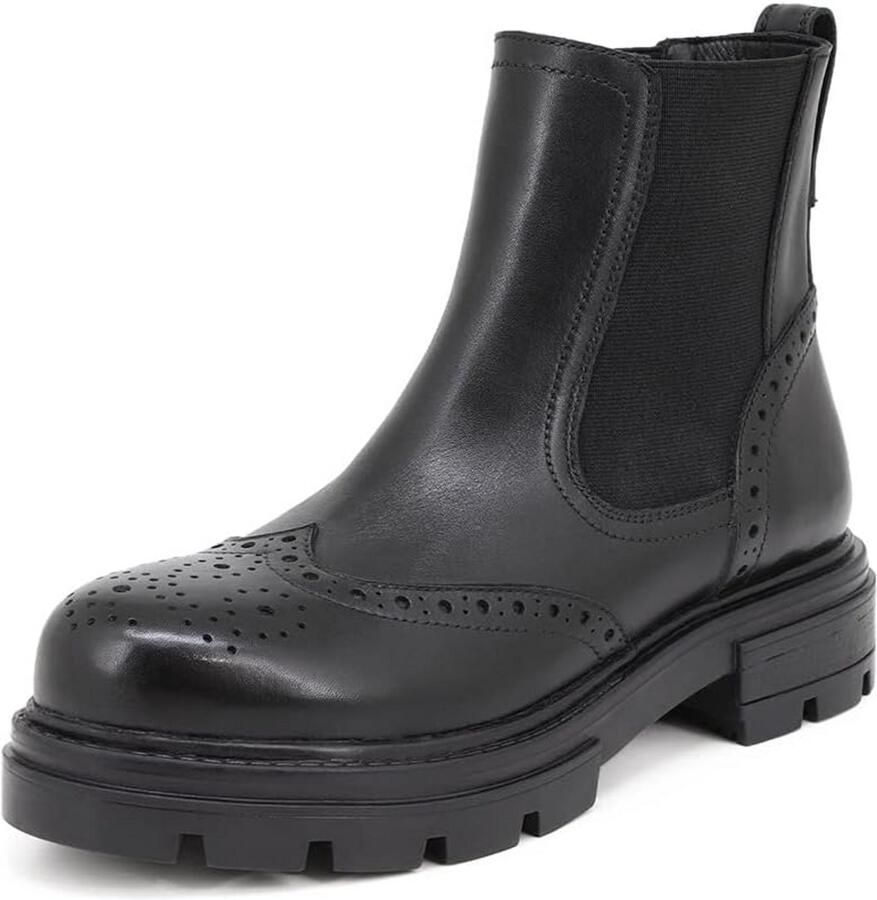 Zwarte Leren Chelsea Laarzen met Plateauzool voor Dames