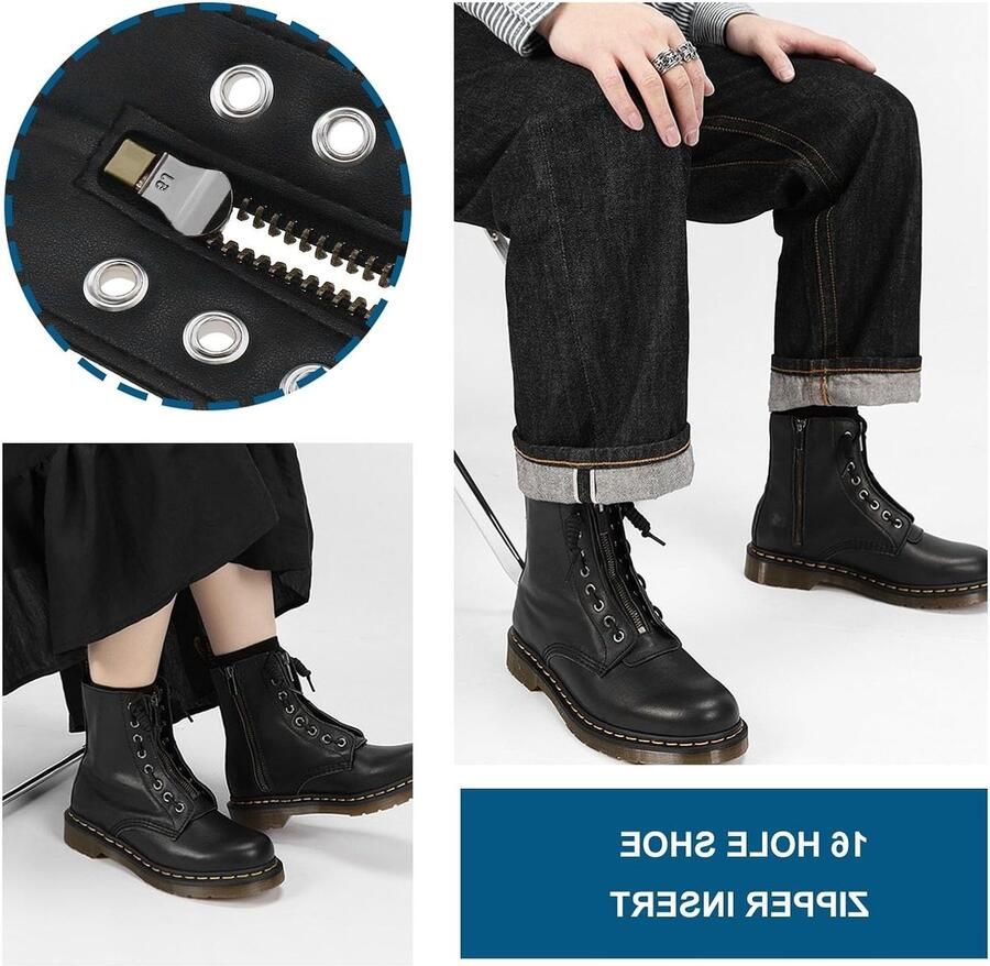Zwarte leren veterschoenen met rits 8 oogjes ideaal voor winter sport en hiking