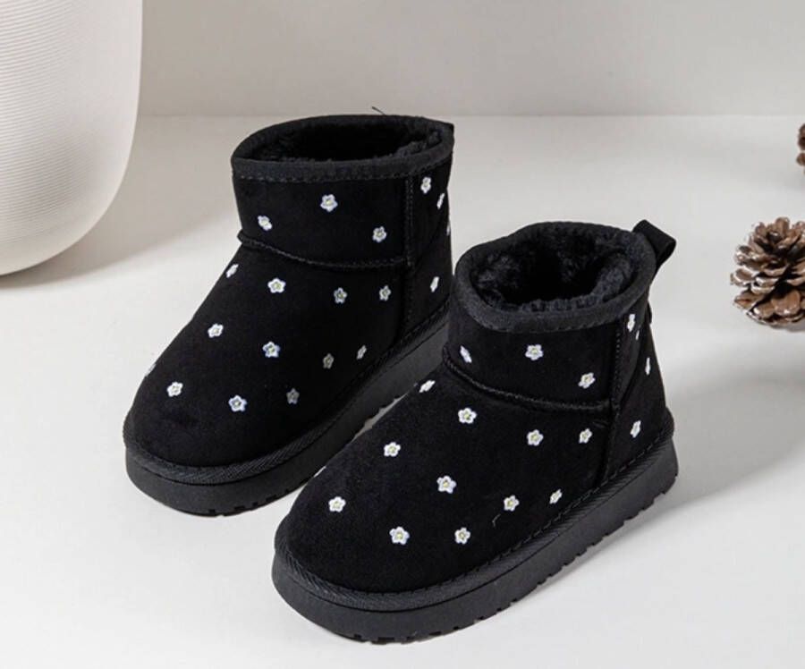 Zwarte meiden winterboots met bloemetjes