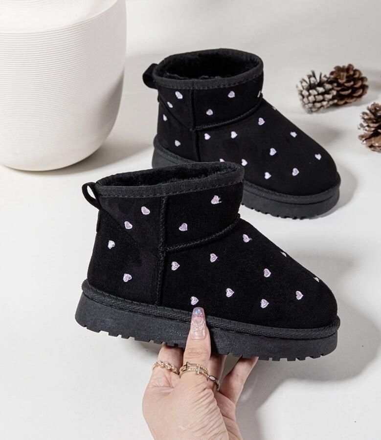 Zwarte meiden winterboots met bloemetjes