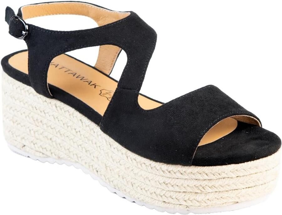 Zwarte Plateau Zomersandalen met Hak en Verstelbare Gesp