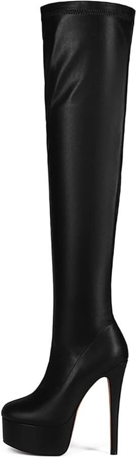 Zwarte vrouwen boven de knie hoog stiletto platform hak laarzen nacht sexy mode lederen dijbeen hoge