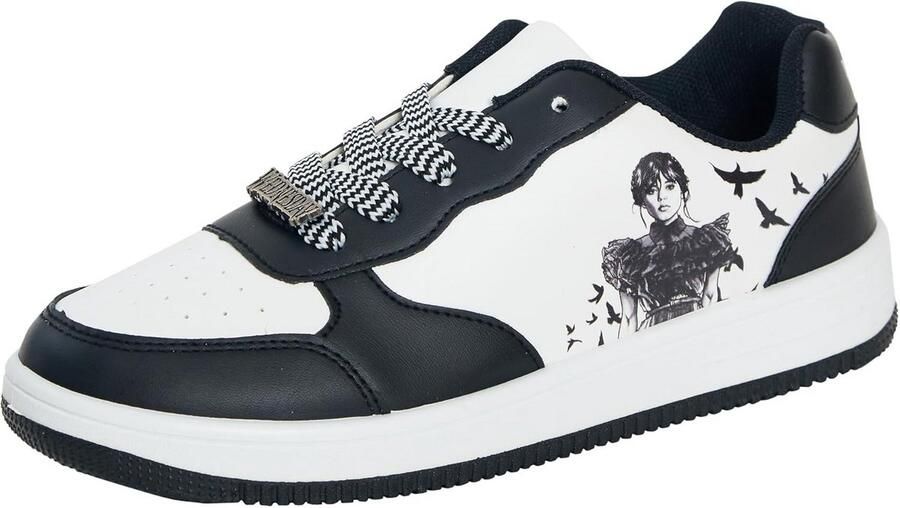 Zwarte en Witte Sneakers voor Meisjes en Tieners met Vetersluiting Dansscène Print