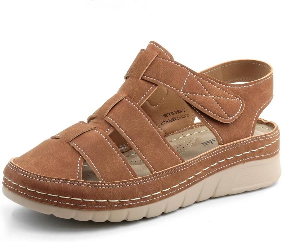Zwarte Zomersandalen voor Vrouwen met Klittenband en Gesloten Teen Ademend en Comfortabel voor Buiten