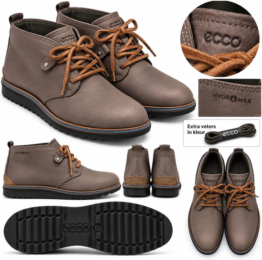 ECCO Leren Elaine Platform Dames Meisjes Enkellaarsjes Warm Grijs Taupe Whiskybruine Veters Hydromax