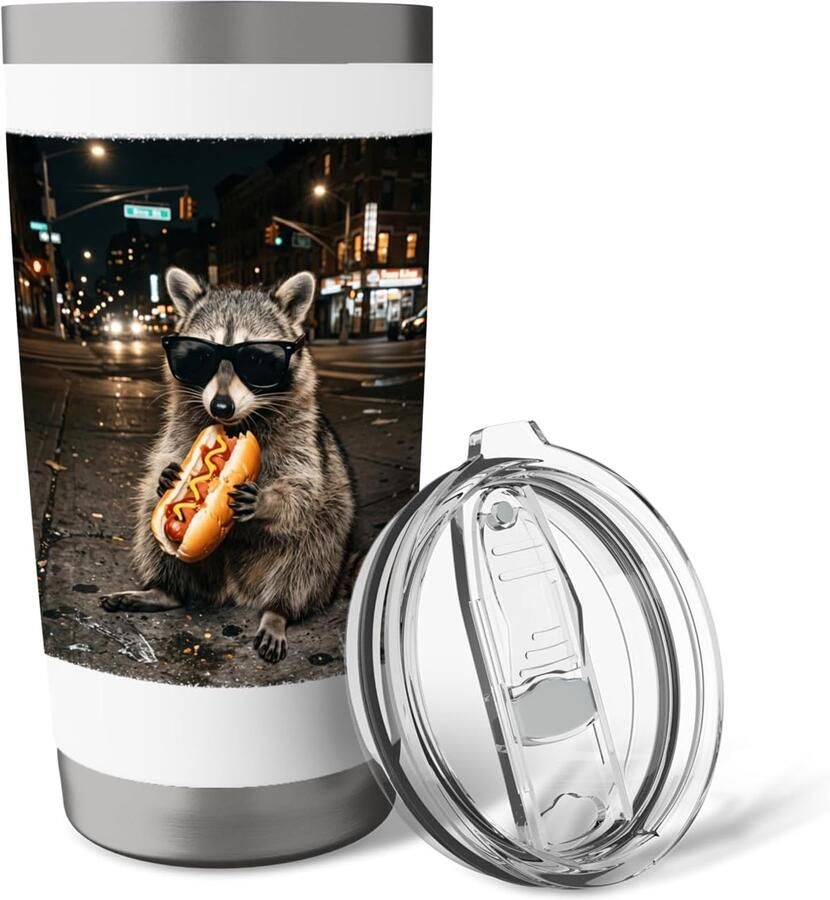 Eet Hotdog Grappig Dierenmeme Foto Thermosbeker