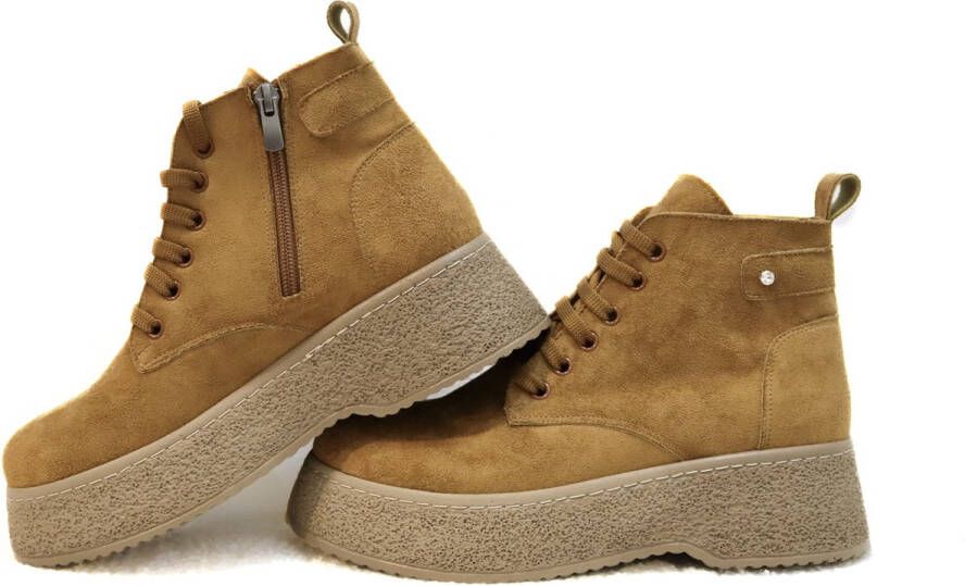 Efrin Mode Efrin Veterboots met plateauzool Bruin