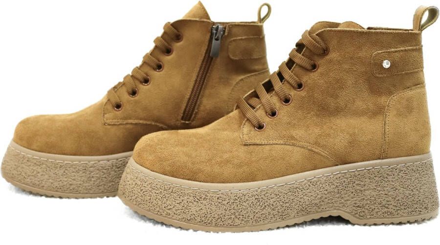 Efrin Mode Efrin Veterboots met plateauzool Bruin