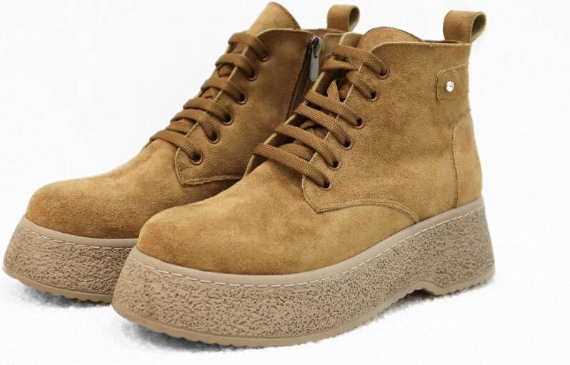 Efrin Mode Efrin Veterboots met plateauzool Bruin