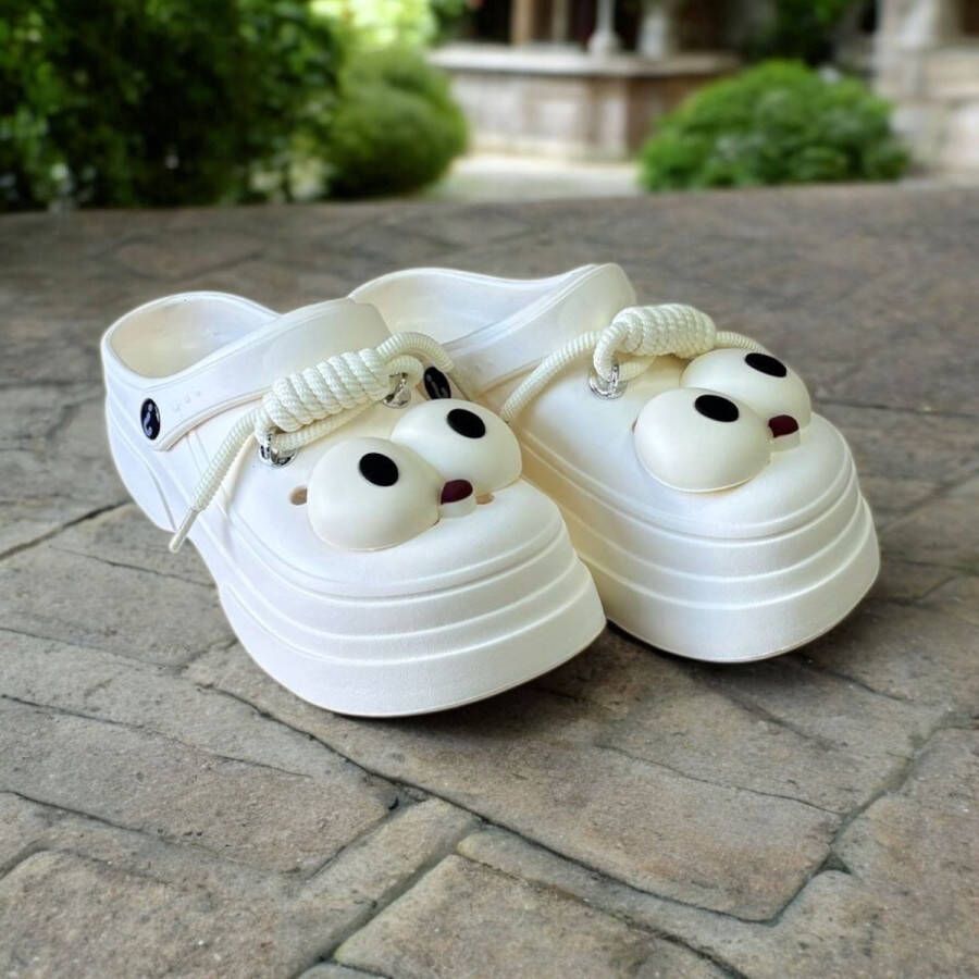 Ekselans EK-178 Siliconen Slippers met Oogjes Hoge Zool Wit