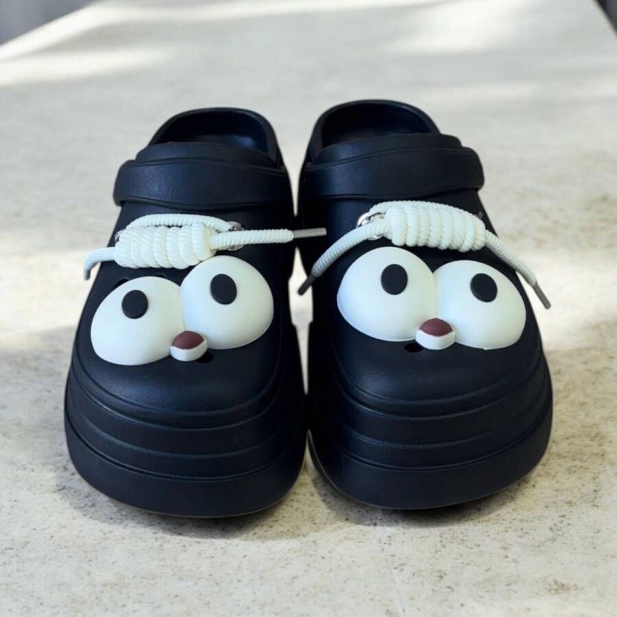 Ekselans EK-178 Siliconen Slippers met Oogjes Hoge Zool Zwart