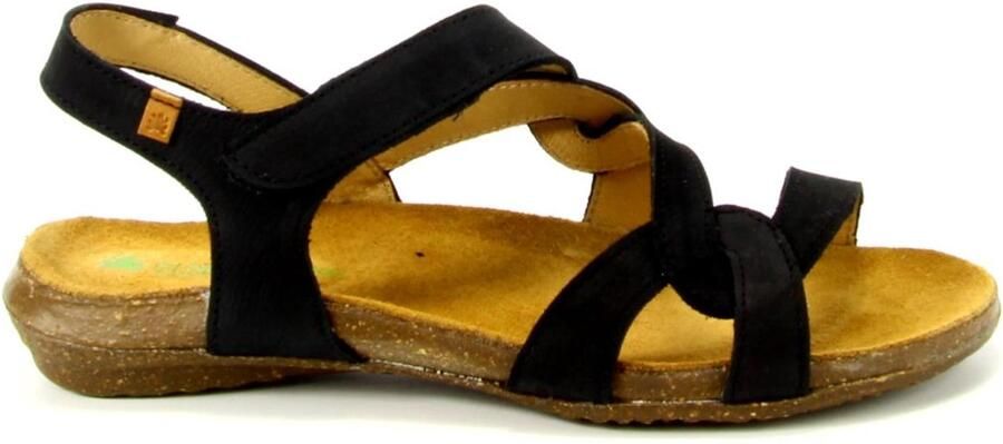 El Naturalista Zwarte leren sandalen met klittenbandsluiting