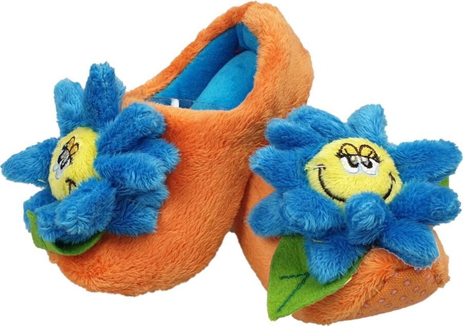 ELCEE-HALY BV Elcee Haly klomp slofjes Oranje Pantoffelklompje met blauwe bloem Warme sloffen Oranje Blauw