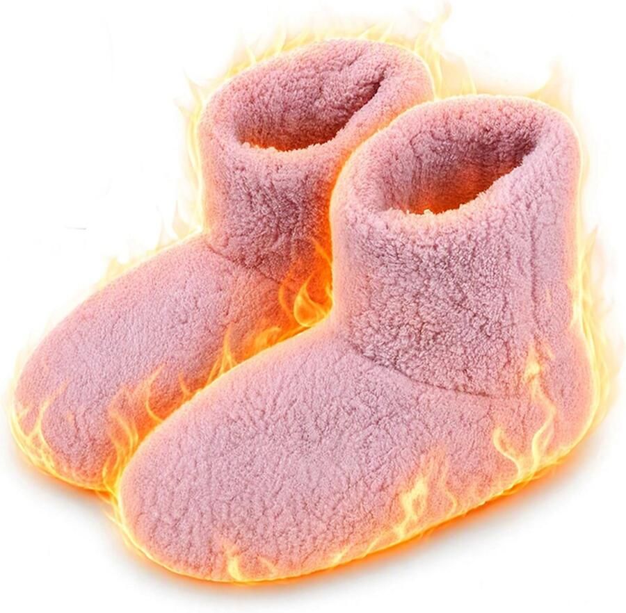 Elektrisch verwarmde pantoffels USB verwarmde pantoffels (powerbank niet inbegrepen) Zachte elektrisch verwarmde schoenen Verwarmde voetwarmers Katoenen damesschoenen Pluche Verwarmd Zacht Geschikt voor binnen en buiten gebruik Roze