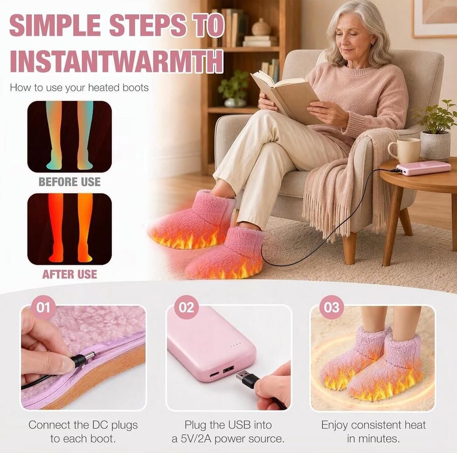 Elektrisch verwarmde pantoffels Zacht Pluche USB-verwarming Voor Dames