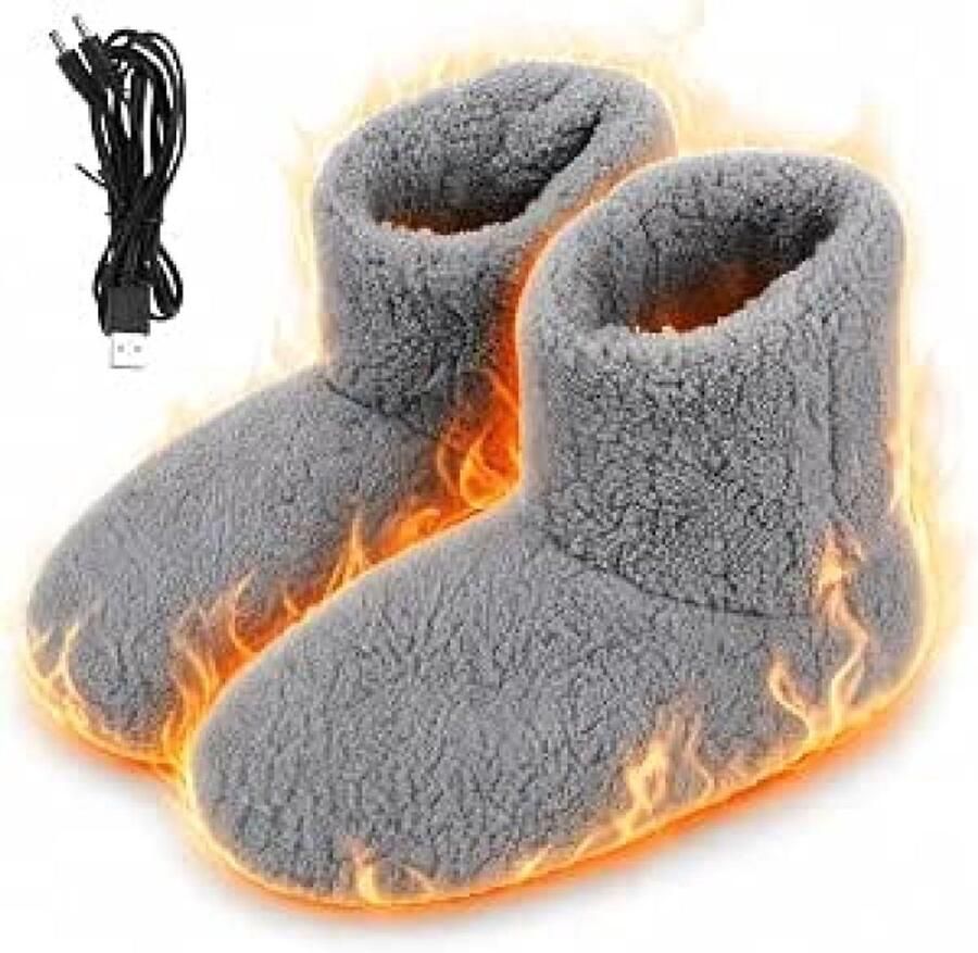 Elektrische verwarmde slippers Elektrische verwar de voetverwarmer Warme schoenen Pluche warmte Winterbescherming USB-oplaadbare verwarmde schoenen voor thuis op kantoor in de winter voor nen en Grijs