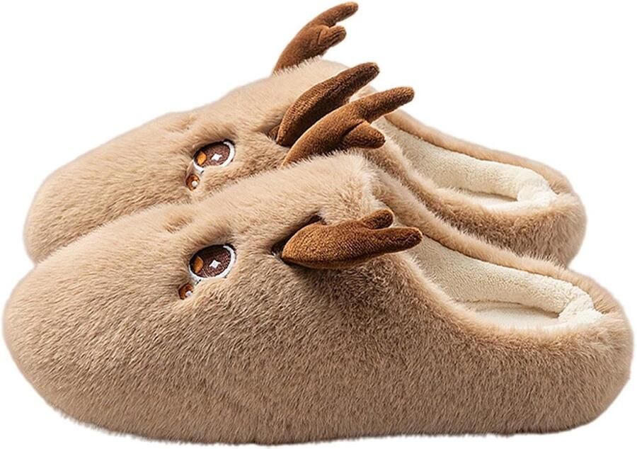 Elkuaie Pluche Pantoffels Winterpantoffels Voor Thuis Gepolstere Innensohle En Anti-Slip Zool 1 Paar Bruin