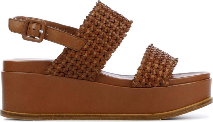Elvio Zanon Sandalen Dames Damesschoenen Leer Plateauhak hoogte 6 cm 4004 Cognac