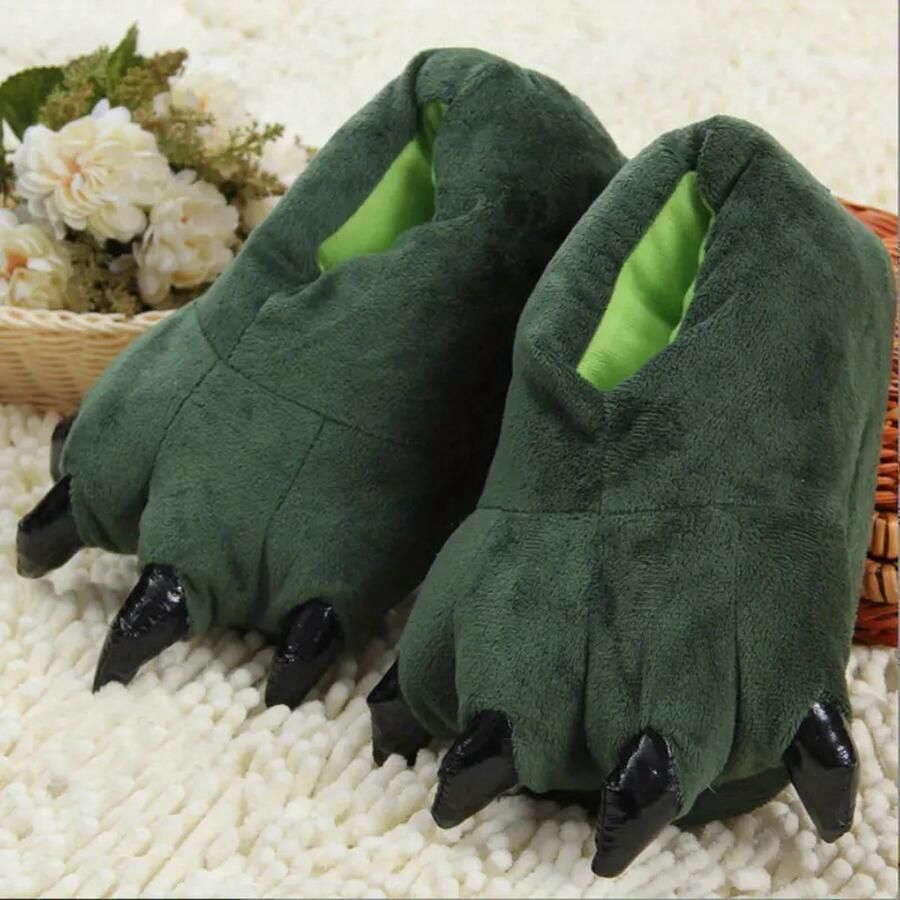 Emojishop Grappige dierenpoten pantoffels Groene Klauw Sloffen One size fits all t m 44 voor Kinderen en Pluche dierensloffen zachte binnenschoenen Stoere Sloffen en Pantoffels