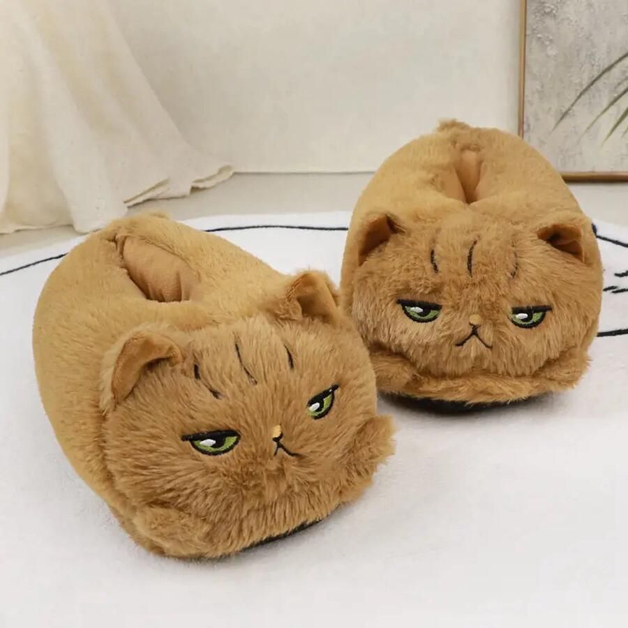 Emojishop Grappige Katten Pantoffels voor en One Size Fits All tot 40 Zachte Binnenschoenen Katten Pantoffels met Gezicht Warme Huisschoenen Comfortabele en Leuke Pantoffels - Foto 2